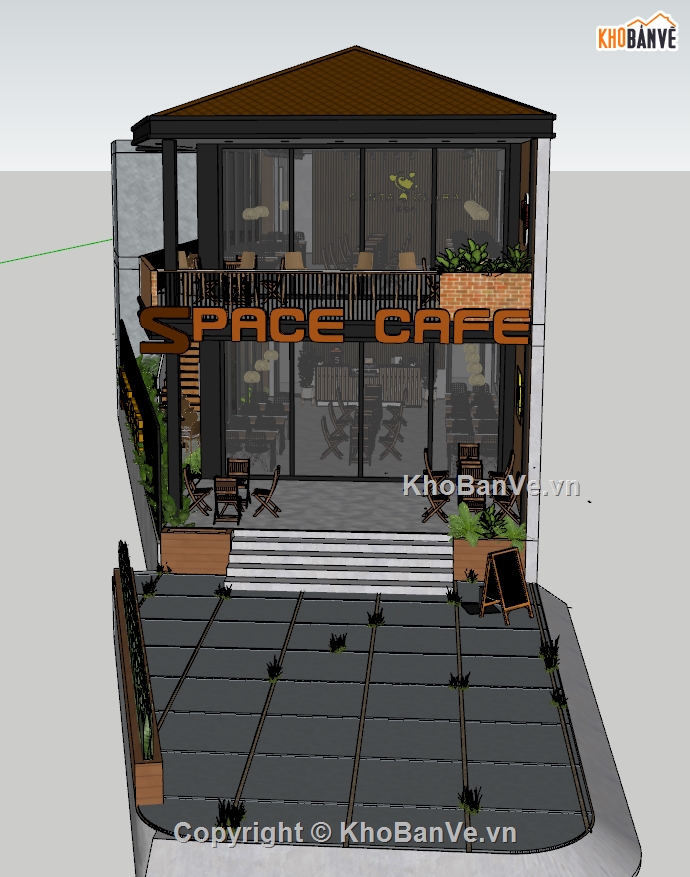 quán cafe,Sketchup,File 3dmax quán cafe,khung thép