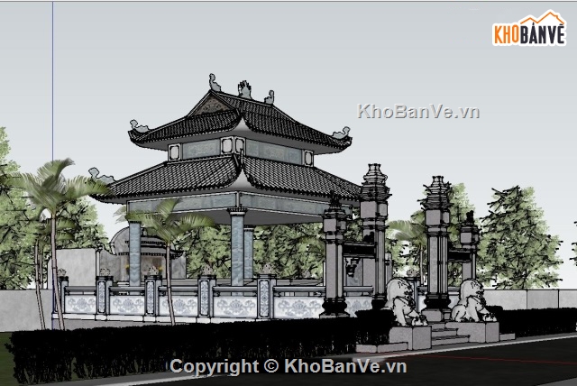 cổng đền thờ,sketchup điện thờ,đền thờ,Phối cảnh đền thờ,mẫu đền thờ sketchup