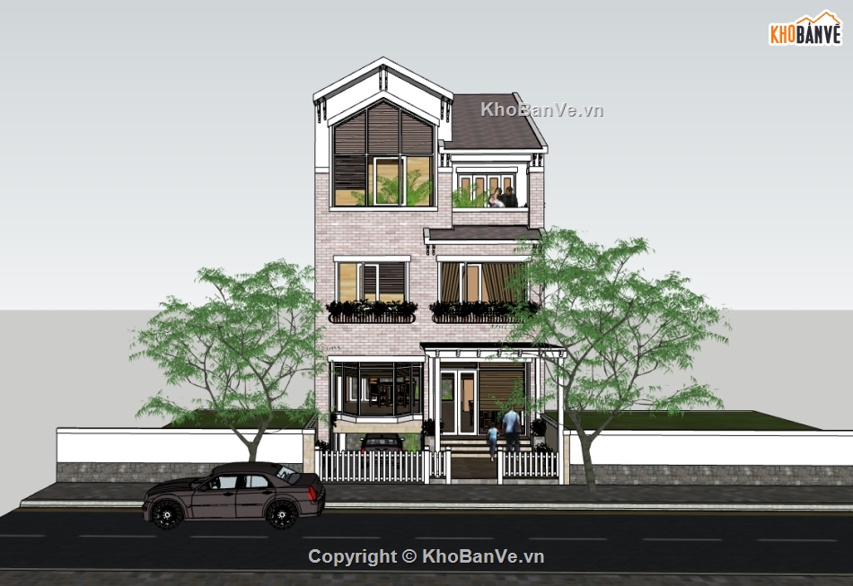 file su biệt thự 3 tầng,biệt thự 3 tầng dựng sketchup,file su dựng biệt thự 3 tầng