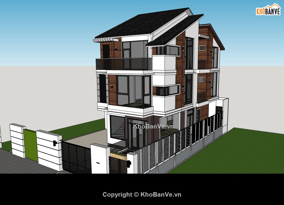 nhà phố 3 tầng,su nhà phố,sketchup nhà phố