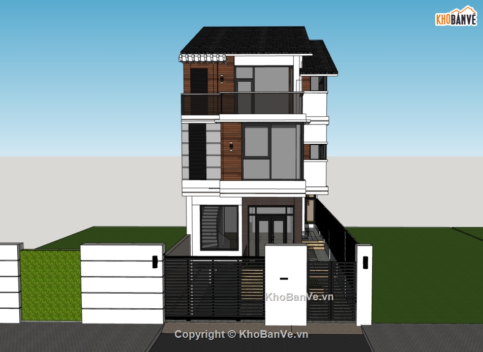 nhà phố 3 tầng,su nhà phố,sketchup nhà phố