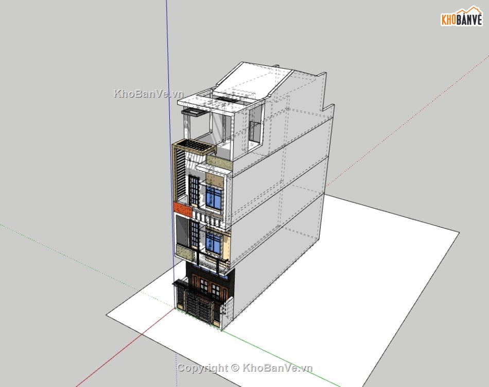 nhà 4 tầng,nhà phố 4 tầng,su nhà phố 4 tầng,sketchup nhà phố 4 tầng