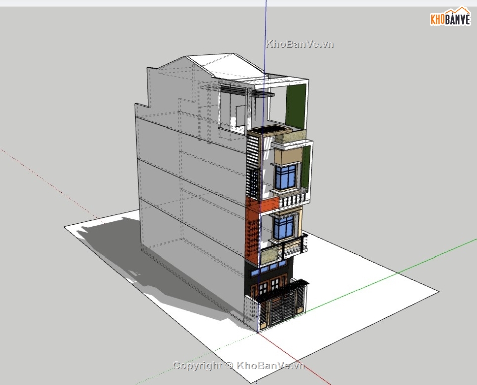 nhà 4 tầng,nhà phố 4 tầng,su nhà phố 4 tầng,sketchup nhà phố 4 tầng