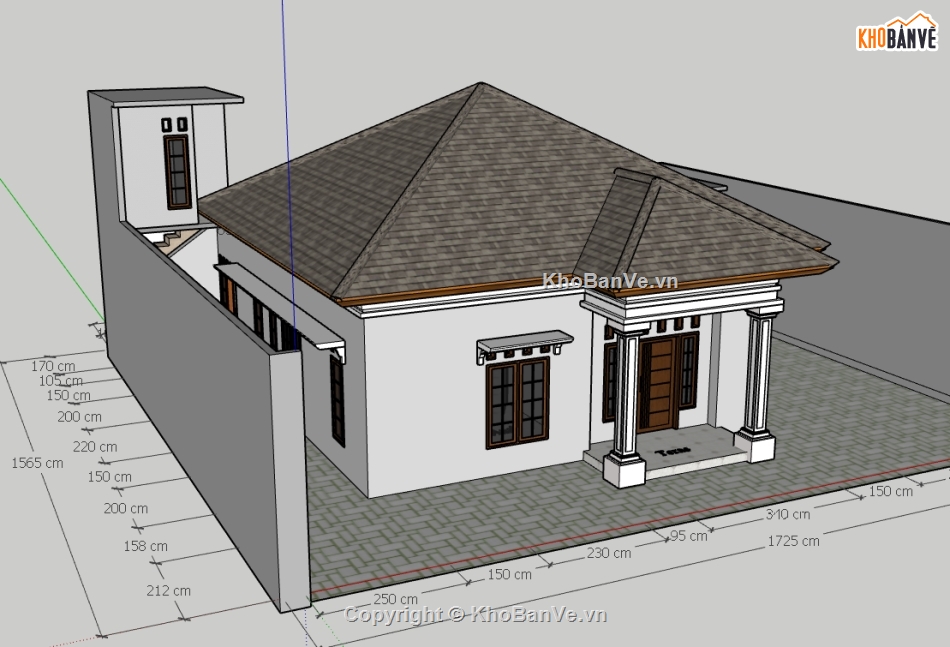 su biệt thự,sketchup biệt thự,biệt thự 1 tầng