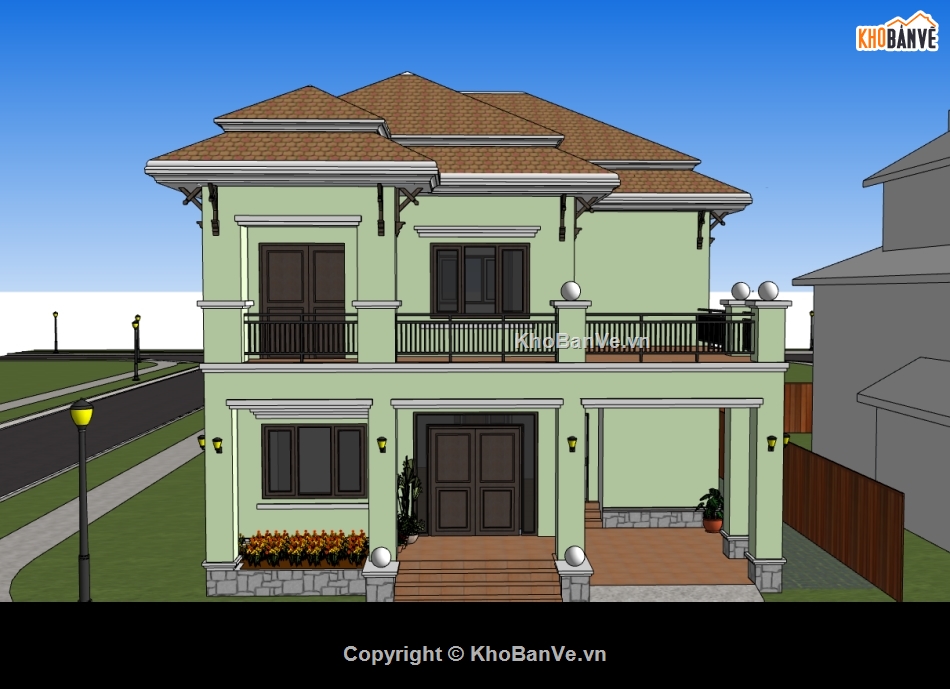 biệt thự 2 tầng,su biệt thự,sketchup biệt thự