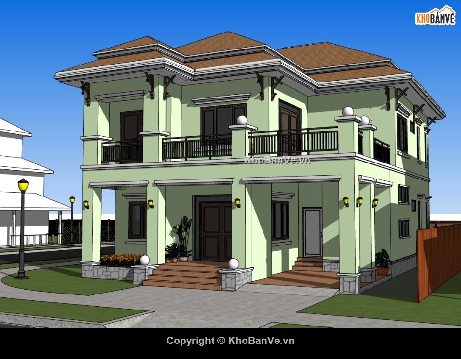 biệt thự 2 tầng,su biệt thự,sketchup biệt thự