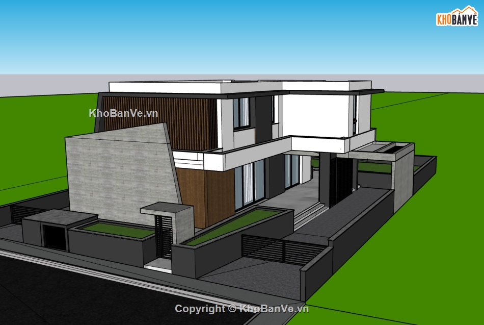 biệt thự 2 tầng,su biệt thự,sketchup biệt thự