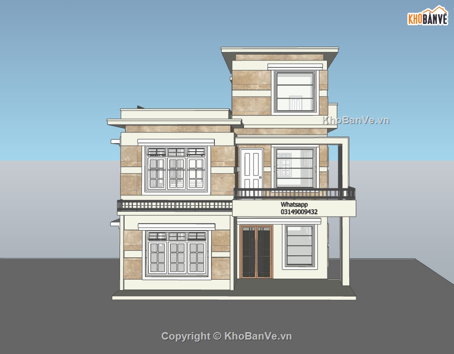 biệt thự 2 tầng,su biệt thự,sketchup biệt thự