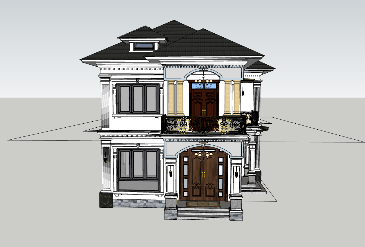 biệt thự 2 tầng,su biệt thự,sketchup biệt thự