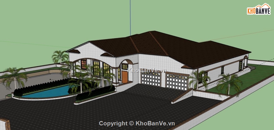 Biệt thự 1 tầng,model su biệt thự 1 tầng,biệt thự 1 tầng file sketchup