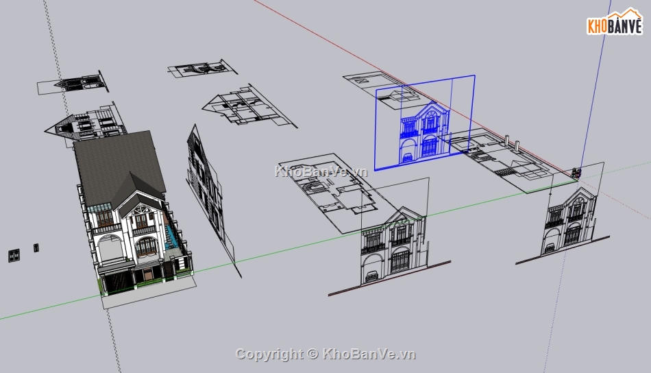 biệt thự 2 tầng,biệt thự sketchup,su biệt thự,sketchup biệt thự