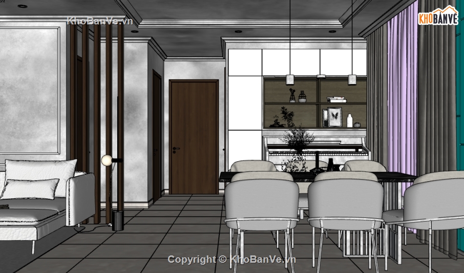 nội thất nhà bếp 2019,File sketchup nội thất,nội thất phòng khách,File SU nội thất,nội thất