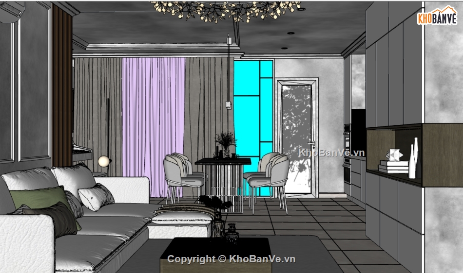 nội thất nhà bếp 2019,File sketchup nội thất,nội thất phòng khách,File SU nội thất,nội thất