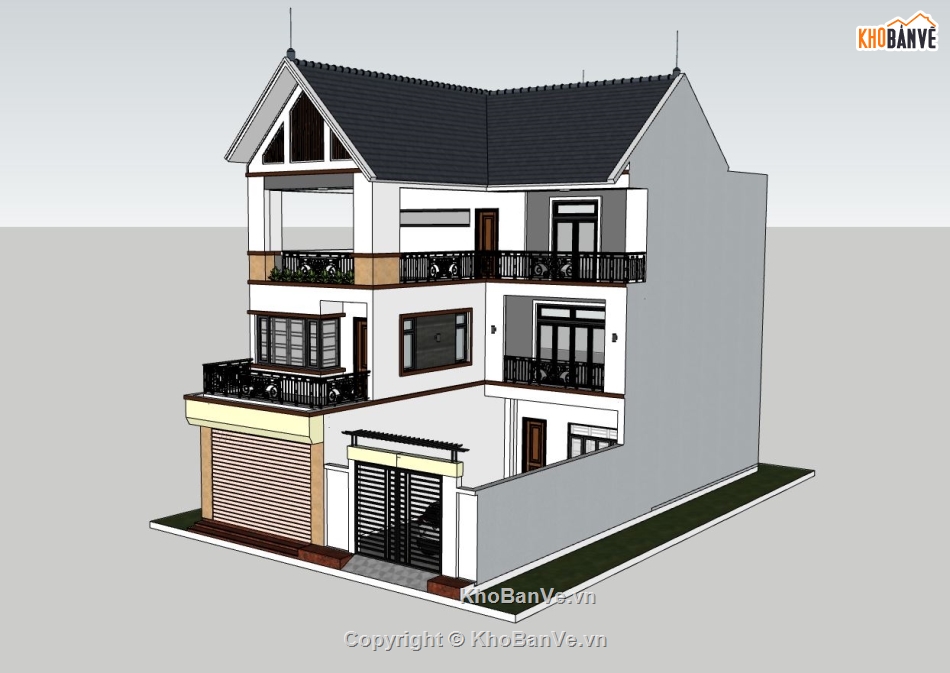 biệt thự 3 tầng,biệt thự sketchup,biệt thự 3 tầng phối cảnh su