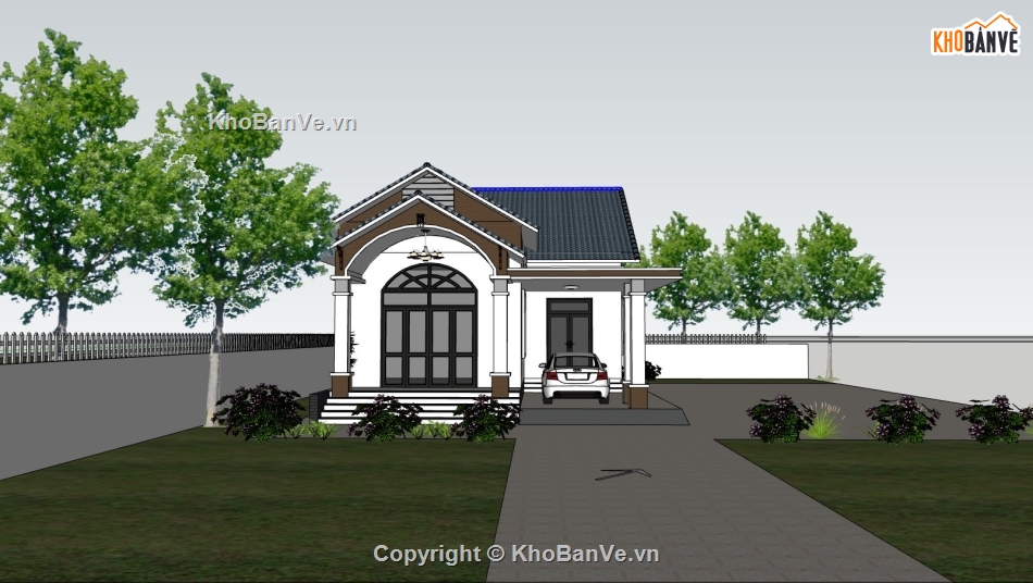 mẫu biệt thự 1 tầng mái thái,biệt thự mái thái file su,sketchup biệt thự thái 1 tầng,mẫu biệt thự trên file sketchup,mẫu nhà biệt thự mái thái