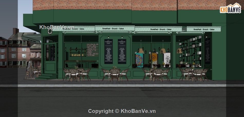 Sketchup quán coffee,File sketchup quán CAFE,model su quán cafe,nội thất quán cafe