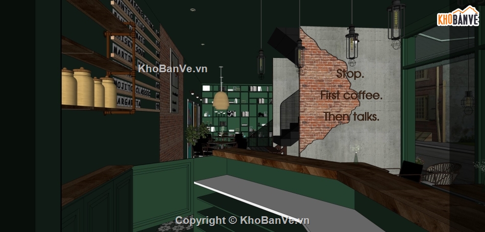Sketchup quán coffee,File sketchup quán CAFE,model su quán cafe,nội thất quán cafe
