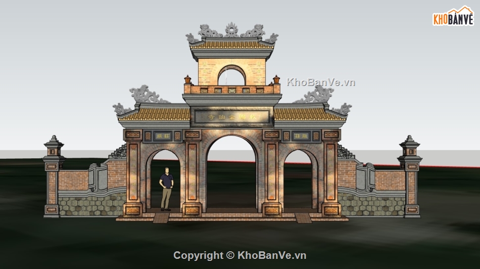 Model sketchup cổng chùa,cổng sketchup,Model sketchup nhà cổ,Mẫu cổng làng