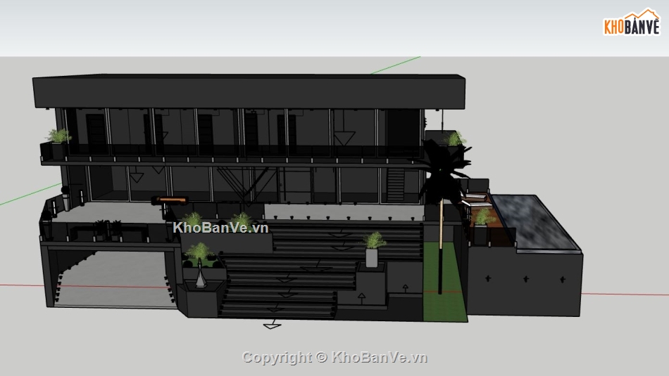 biệt thự sketchup,model su biệt thự 2 tầng,phối cảnh biệt thự 2 tầng,mẫu biệt thự 2 tầng đẹp