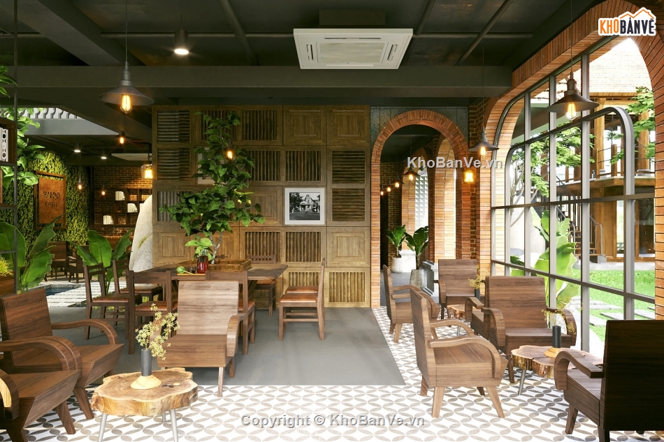 nội thất quán cafe,quán cafe 3 tầng,Model quán cafe,sketchup quán cafe,quán cafe