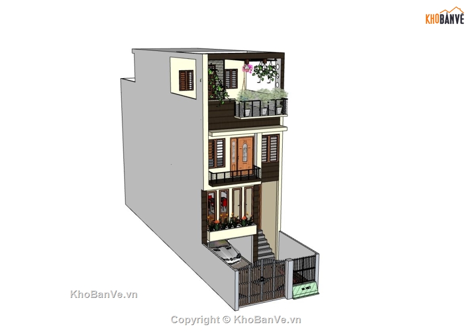 thiết kế nhà 4 tầng,nhà phố 4 tầng sketchup,file su nhà phố 4 tầng,nhà phố 4 tầng đẹp