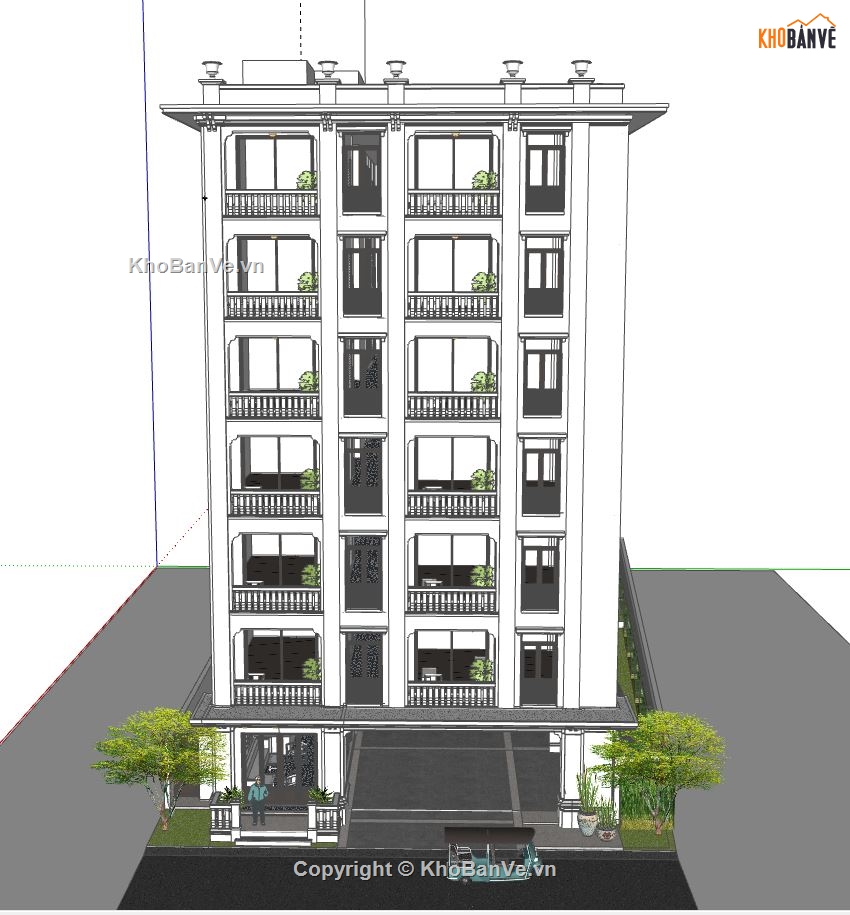 Khách sạn 7 tầng dựng sketchup,model su dựng khách sạn 7 tầng,sketchup bao cảnh khách sạn 7 tầng