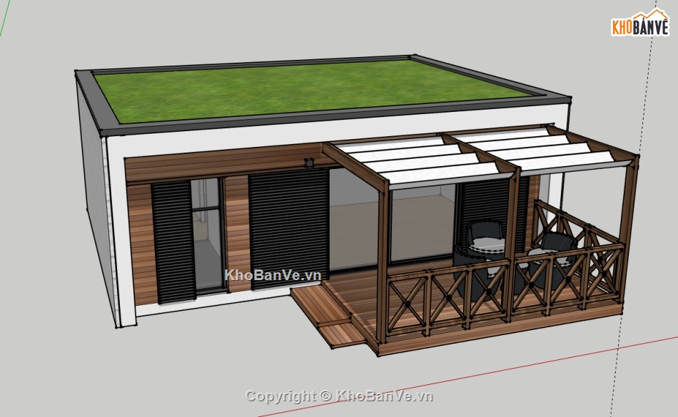 File sketchup nhà  bungalow,model su nhà  bungalow,file 3d nhà  bungalow,sketchup nhà  bungalow