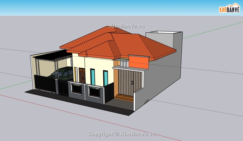 biệt thự sketchup,sketchup biệt thự 1 tầng,phối cảnh biệt thự 1 tầng,thiết kế biệt thự 1 tầng,model sketchup biệt thự 1 tầng