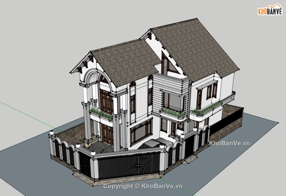 biệt thự 2 tầng dựng sketchup,sketchup dựng bao cảnh biệt thự,sketchup dựng biệt thự 2 tầng