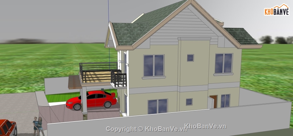 biệt thự 2 tầng,biệt thự sketchup,phối cảnh biệt thự 2 tầng,mẫu biệt thự mái thái