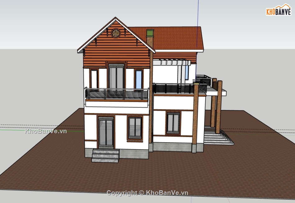 biệt thự 2 tầng,file sketchup biệt thự 2 tầng,mẫu thiết kế biệt thự 2 tầng,phối cảnh biệt thự 2 tầng