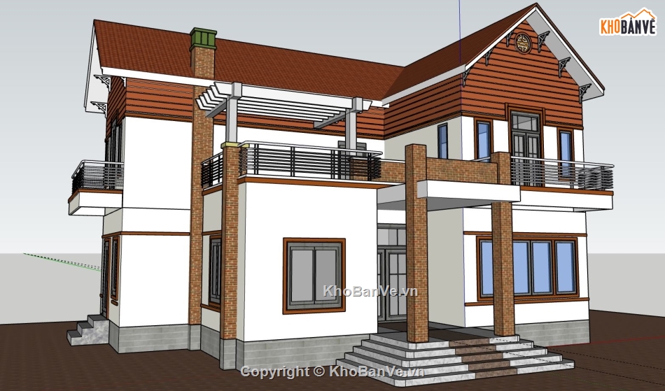 biệt thự 2 tầng,file sketchup biệt thự 2 tầng,mẫu thiết kế biệt thự 2 tầng,phối cảnh biệt thự 2 tầng