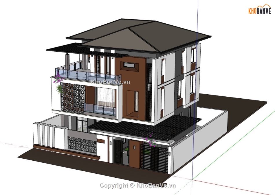 biệt thự 3 tầng,biệt thự sketchup,sketchup biệt thự,sketchup biệt thự 3 tầng