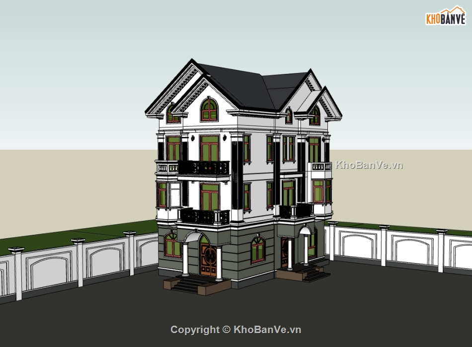 su biệt thự,sketchup biệt thự,biệt thự 3 tầng