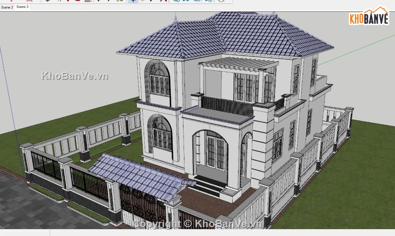 biệt thự 2.5 tầng,biệt thự 2 tầng,biệt thự sketchup