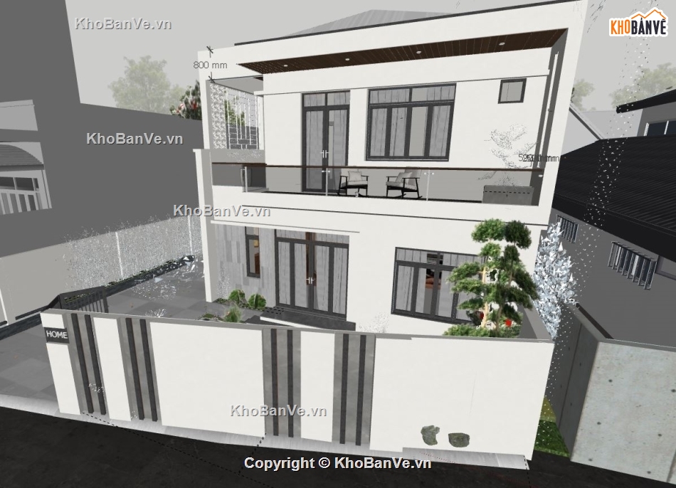 ngoại thất nhà 2 tầng,biệt thự nhà 2 tầng,sketchup biệt thự