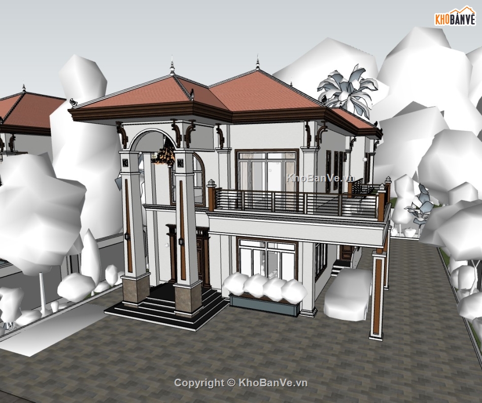 biệt thự 2 tầng,su biệt thự,sketchup biệt thự