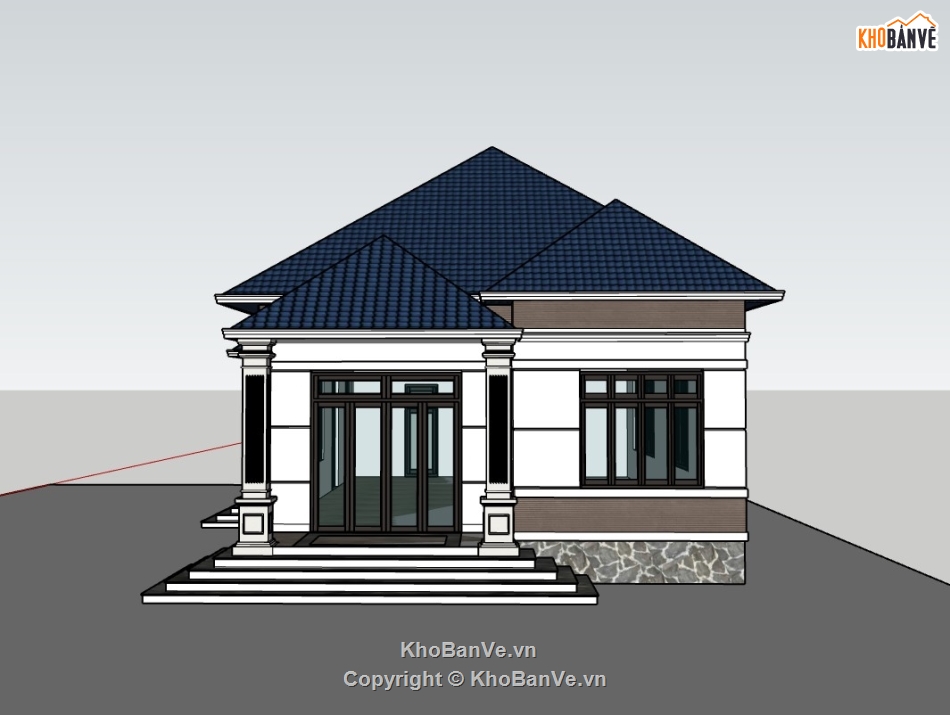 su biệt thự,sketchup biệt thự,sketchup biệt thự 1 tầng,su biệt thự 1 tầng