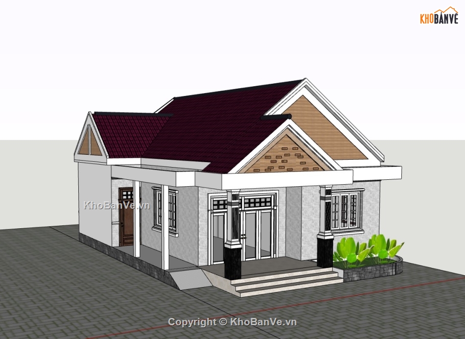 biệt thự 1 tầng,su biệt thự,sketchup biệt thự