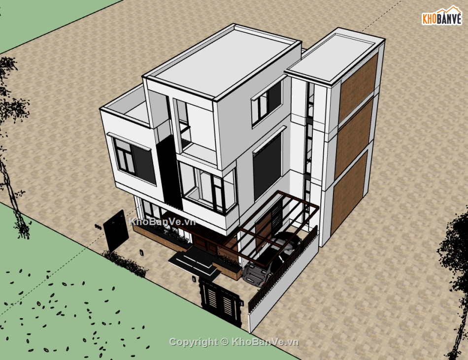 nhà phố 3 tầng,nhà phố sketchup,su nhà phố,sketchup nhà phố