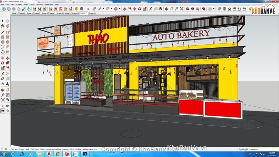 Tiệm bánh File su,Model tiệm bánh,file sketchup cửa hàng,phối cảnh tiệm bánh