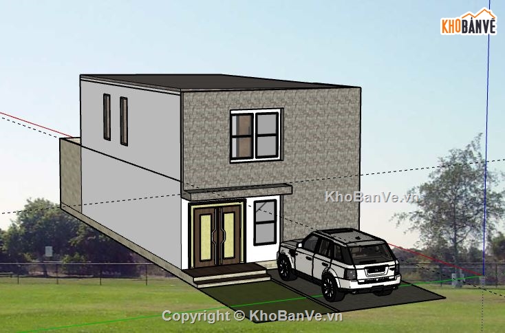 Nhà phố 2 tầng,Nhà 2 tầng đẹp,model su nhà phố 2 tầng,sketchup nhà phố 2 tầng