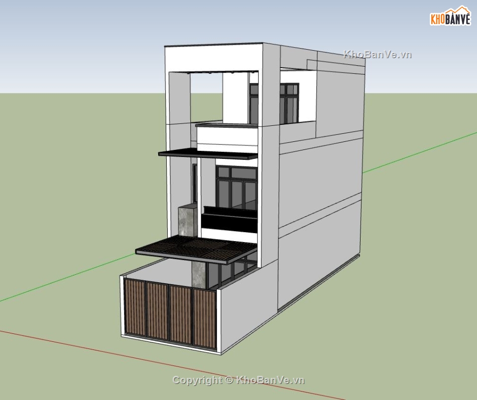 nhà phố 3 tầng,sketchup nhà phố,phối cảnh nhà phố