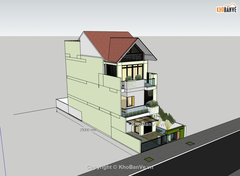 nhà phố 3 tầng,su nhà phố,sketchup nhà phố