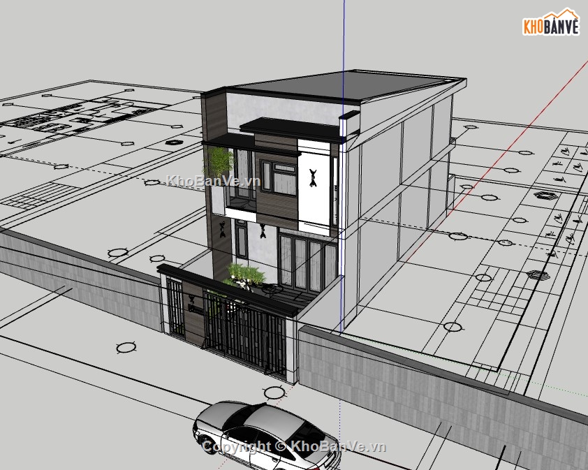 file sketchup dựng nhà phố 2 tầng,nhà phố 2 tầng dựng model su,sketchup nhà phố 2 tầng