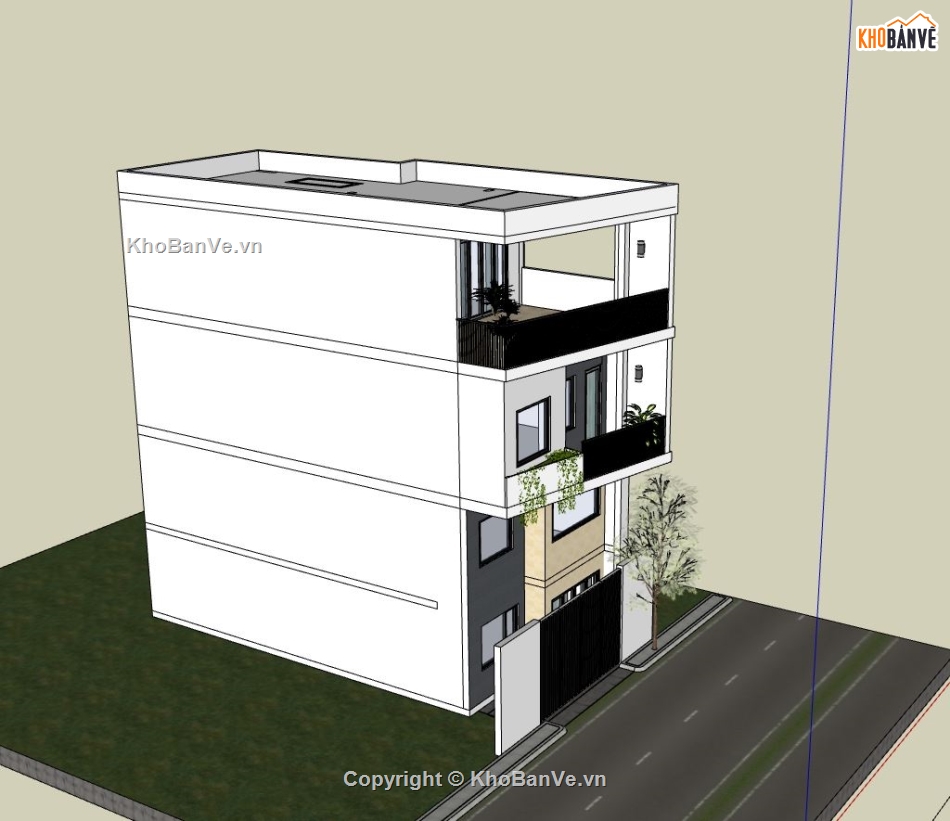 nhà phố 3 tầng,sketchup nhà phố 2 tầng,phối cảnh nhà phố 3 tầng,mẫu nhà phố hiện đại