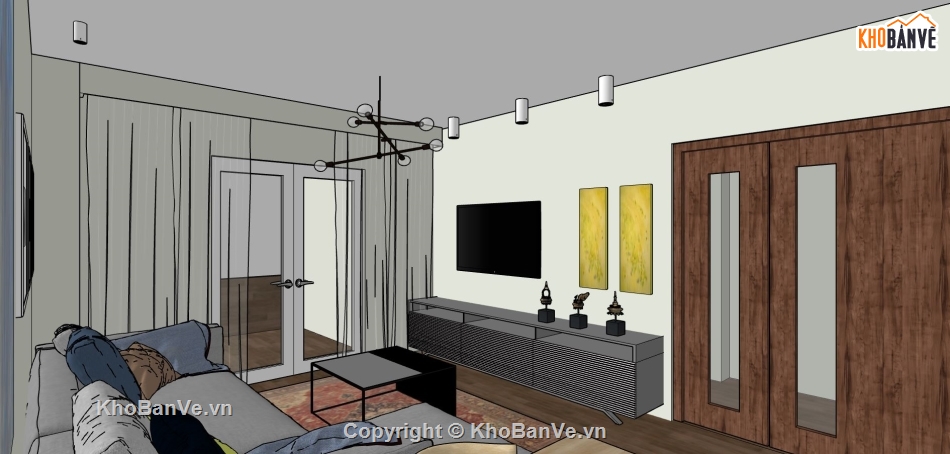 phòng khách hiện đại,file 3d sketchup phòng khách,mẫu sketchup phòng khách bếp,sketchup phòng khách,model su khách bếp hiện đại