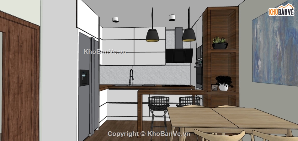 phòng khách hiện đại,file 3d sketchup phòng khách,mẫu sketchup phòng khách bếp,sketchup phòng khách,model su khách bếp hiện đại