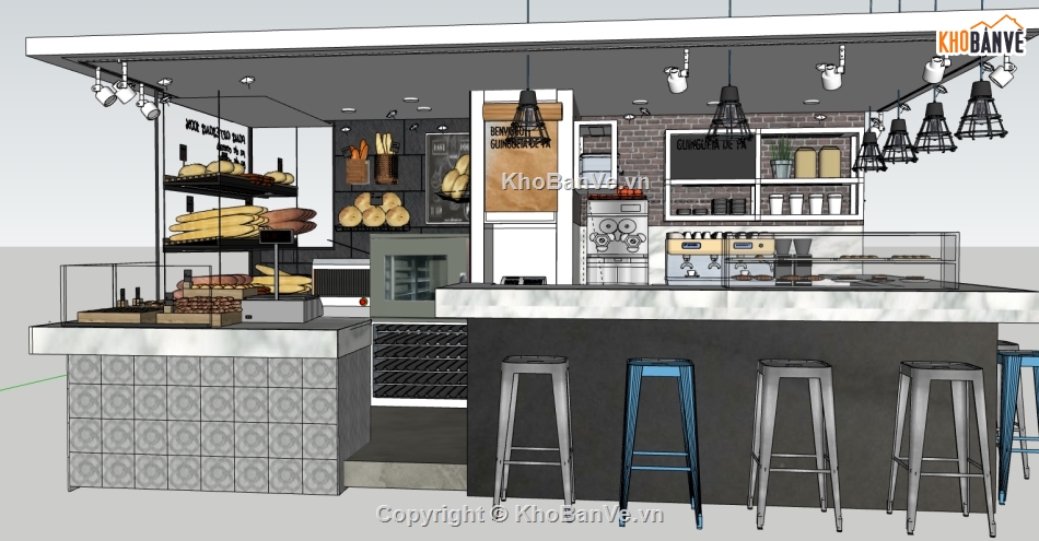 sketchup quầy bánh mì,quán bán bánh mì,Model sketchup quán,file sketchup quầy bán bánh mì