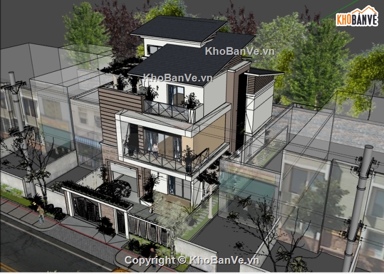nhà phố sketchup,biệt thự 3 tầng,biệt thự phố,nhà biệt thự,biệt thự nhà phố,biệt thự sketchup
